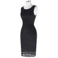 Kate Kasin Womens Ladies Slim Fit Sleeveless Cuello cuello Hips-Wrapped Bodycon Negro vestido de encaje KK000431-1